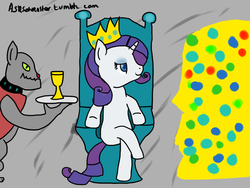 Size: 1280x960 | Tagged: safe, artist:asksaturnstar, rarity, rover, diamond dog, g4, 30 minute art challenge, throne