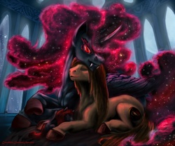 Size: 924x768 | Tagged: safe, artist:crux9011, nightmare moon, oc, g4, glowing eyes, rule 63