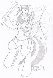 Size: 500x735 | Tagged: safe, artist:evangle, dj pon-3, vinyl scratch, anthro, g4, female, glowstick, solo, traditional art