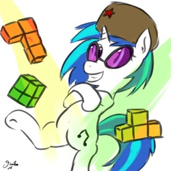 Size: 500x500 | Tagged: safe, artist:osakaoji, dj pon-3, vinyl scratch, g4, dancing, female, hat, solo, tetris, ushanka