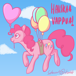 Size: 1000x1000 | Tagged: dead source, safe, artist:sobi, pinkie pie, earth pony, pony, g4, balloon, female, finnish, floating, solo, then watch her balloons lift her up to the sky