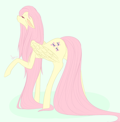 Size: 1270x1288 | Tagged: safe, artist:fatcakes, fluttershy, pegasus, pony, g4, blue background, eyes closed, female, long mane, long tail, simple background, solo