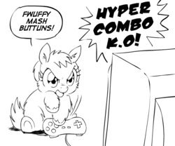 Size: 600x500 | Tagged: safe, artist:marcusmaximus, fluffy pony, controller, fluffy pony original art, monochrome, solo, video game