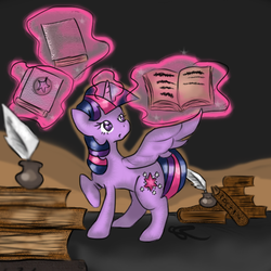 Size: 652x651 | Tagged: safe, artist:chiuuchiuu, twilight sparkle, alicorn, pony, g4, book, female, magic, mare, solo, telekinesis, twilight sparkle (alicorn)