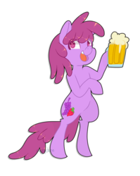 Size: 1050x1320 | Tagged: safe, artist:cappydarn, berry punch, berryshine, earth pony, pony, g4, alcohol, beer, bipedal, drink, female, mug, simple background, solo, standing, transparent background