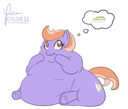 Size: 687x589 | Tagged: safe, artist:glwuffie, oc, oc only, oc:calorie, fat, morbidly obese, obese, rule 63, solo