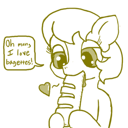 Size: 600x600 | Tagged: safe, oc, oc only, oc:golden brisk, baguette, bread, colt, eating, food, foodplay, heart, implied foalcon, innuendo, male, solo, sucking, trap
