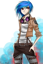 Size: 2976x4400 | Tagged: safe, artist:tao-mell, dj pon-3, vinyl scratch, human, g4, attack on titan, female, humanized, solo, wrong eye color