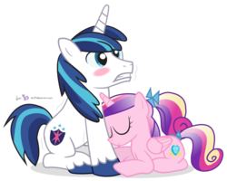 Size: 900x720 | Tagged: safe, artist:dm29, princess cadance, shining armor, g4, blushing, cuddling, duo, female, male, simple background, straight, transparent background