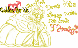 Size: 1280x800 | Tagged: safe, artist:familywing, oc, oc only, oc:golden brisk, blushing, clothes, colt, crossdressing, dress, golden brisk, heart, looking at you, male, open mouth, royalty, smiling, solo, starry eyes, text, trap, wingding eyes