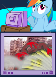 Size: 440x609 | Tagged: safe, rainbow dash, kaiju, g4, exploitable meme, flash trailer, godzilla (series), godzilla 2014, legendary pictures, meme, recreation, shrug, tv meme