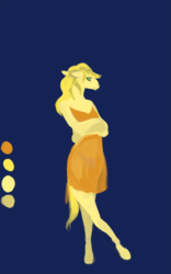 Size: 750x1200 | Tagged: safe, oc, oc only, oc:golden brisk, anthro, anthro oc, clothes, crossdressing, dress, floppy ears, frown, male, solo, stallion, trap, underwear