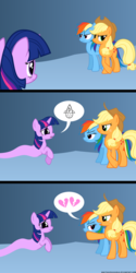 Size: 1050x2100 | Tagged: safe, artist:navitaserussirus, applejack, rainbow dash, twilight sparkle, genie, asktwixiegenies, g4, angry, heartbreak, the sims, unamused