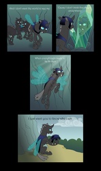 Size: 813x1371 | Tagged: safe, artist:merrypaws, oc, oc only, oc:greg, changeling, comic:iris, changeling hive, comic, helmet, reflection