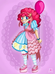 Size: 745x1000 | Tagged: safe, artist:lillykitten, pinkie pie, human, g4, balloon, clothes, dress, female, humanized, solo