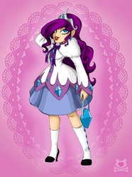 Size: 744x1000 | Tagged: safe, artist:lillykitten, rarity, human, g4, clothes, dress, humanized, purse