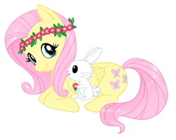 Size: 800x636 | Tagged: safe, artist:courtneygodbey, angel bunny, fluttershy, g4, floral head wreath, flower