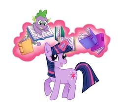 Size: 800x723 | Tagged: safe, artist:courtneygodbey, spike, twilight sparkle, g4, book, magic, telekinesis