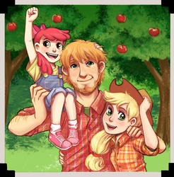 Size: 900x913 | Tagged: safe, artist:courtneygodbey, apple bloom, applejack, big macintosh, human, g4, apple siblings, beard, camera, facial hair, family, humanized, photo