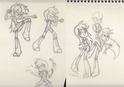 Size: 999x702 | Tagged: safe, artist:khuzang, rainbow dash, equestria girls, g4, action pose, clothes, lineart, sketch, sketch dump, skirt, traditional art