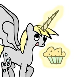 Size: 894x894 | Tagged: safe, artist:yatzstar, derpy hooves, alicorn, pony, g4, alicornified, derpicorn, female, magic, muffin, race swap, solo, telekinesis