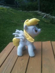 Size: 1024x1365 | Tagged: safe, artist:ilovetheautobots, derpy hooves, pegasus, pony, g4, female, irl, mare, outdoors, photo, plushie, solo, spread wings, wings