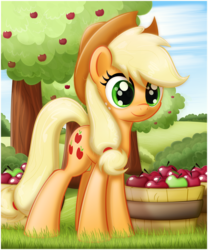 Size: 733x880 | Tagged: safe, artist:ctb-36, applejack, earth pony, pony, g4, apple, cute, female, jackabetes, mare, solo, tree