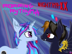 Size: 1000x750 | Tagged: safe, artist:givemesomebrohoof, oc, oc only, oc:nightraxx, oc:roaring rhythm, frown, nightraxx, tongue out