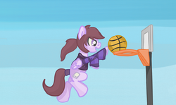 Size: 1511x900 | Tagged: safe, artist:evetssteve, oc, oc only, oc:pillow case, pegasus, pony, basketball, ponies in earth