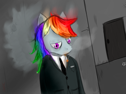 Size: 1024x768 | Tagged: safe, artist:caballinedreams, rainbow dash, g4, businessmare, cigarette, clothes, female, smoking, solo, suit