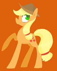 Size: 1041x1289 | Tagged: safe, artist:foxda, applejack, earth pony, pony, g4, colored pupils, female, orange background, raised hoof, simple background, smiling, solo