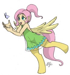 Size: 1383x1500 | Tagged: safe, artist:dj-black-n-white, oc, oc only, oc:ivy, butterfly, hybrid, satyr, colored, offspring, parent:fluttershy, solo