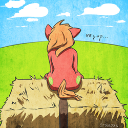 Size: 900x900 | Tagged: safe, artist:draneas, big macintosh, earth pony, pony, g4, 30 minute art challenge, eeyup, hay bale, male, relaxing, solo, stallion