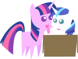 Size: 912x690 | Tagged: safe, shining armor, twilight sparkle, pony, friendship is witchcraft, g4, box, colt, female, filly, francis sparkle, incest, inverted mouth, licking, male, not creepy, not incest, pointy ponies, pony in a box, ship:shiningsparkle, shipping, simple background, straight, tongue out, transparent background, vector