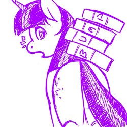 Size: 1280x1280 | Tagged: safe, artist:sdteddybear, twilight sparkle, g4, book, bump, butt, carrying, female, pile, plot, solo