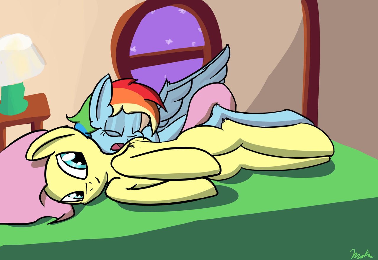 337484 Safe Artist Meanhedgehog Fluttershy Rainbow Dash Bed