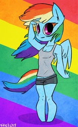 Size: 714x1158 | Tagged: safe, artist:lizzyoli-ravioli, rainbow dash, anthro, g4, female, solo