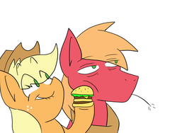 Size: 800x600 | Tagged: artist needed, safe, applejack, big macintosh, earth pony, pony, g4, 30 minute art challenge, big mac (burger), burger, male, mcdonald's, namesake, pun, stallion, visual pun