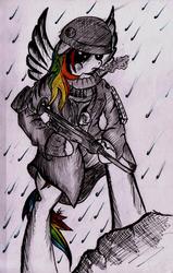 Size: 1550x2442 | Tagged: safe, artist:inky-draws, rainbow dash, g4, army, female, gun, military, solo, weapon