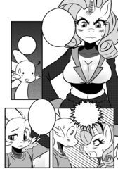 Size: 1280x1905 | Tagged: safe, artist:ss2sonic, rarity, spike, anthro, g4, breasts, busty rarity, cleavage, comic, exploitable meme, female, meme, monochrome, sparity manga