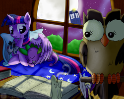 Size: 900x720 | Tagged: safe, artist:swanlullaby, derpy hooves, owlowiscious, smarty pants, spike, twilight sparkle, alicorn, pony, g4, doctor who, female, mama twilight, mare, tardis, twilight sparkle (alicorn), winghug