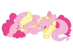 Size: 1800x1296 | Tagged: safe, artist:ciudadmagica, fluttershy, pinkie pie, earth pony, pegasus, pony, g4, cuddling, female, lesbian, ship:flutterpie, shipping, simple background, sleeping, transparent background, vector