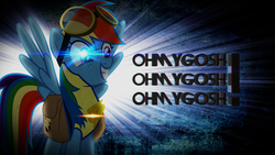 Size: 1920x1080 | Tagged: safe, artist:bronyyay123, rainbow dash, g4, badge, female, goggles, lens flare, ohmygosh, saddle bag, solo, vector, wallpaper, wonderbolt trainee uniform