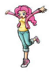 Size: 400x560 | Tagged: safe, artist:nekobakagaijin, pinkie pie, human, g4, clothes, converse, female, humanized, looking at you, shoes, simple background, smiling, solo, white background