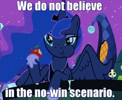 Size: 877x720 | Tagged: safe, princess luna, g4, apple, female, image macro, quote, royal we, solo, star trek, text