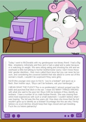 Size: 540x768 | Tagged: safe, sweetie belle, g4, exploitable meme, poe's law, social justice warrior, stupidity, text, tv meme, wat