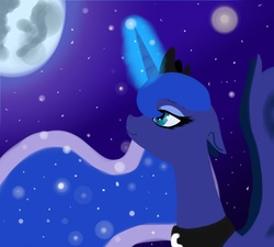 Size: 1440x1296 | Tagged: safe, artist:lazyfanartist, princess luna, g4, female, magic, moon, night, smiling, solo