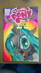 Size: 1024x1816 | Tagged: safe, artist:andypriceart, idw, queen chrysalis, g4, comic cover