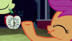 Size: 1920x1080 | Tagged: safe, screencap, scootaloo, g4, one bad apple, apple timer, scrunchy face, timer, tongue out