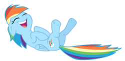 Size: 5700x2784 | Tagged: safe, artist:yanoda, rainbow dash, g4, cute, female, laughing, on back, simple background, solo, transparent background, vector